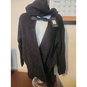 Fashion Nova Nadia Buckle Sweater Open Front Hooded Cardigan Womens Size S Small